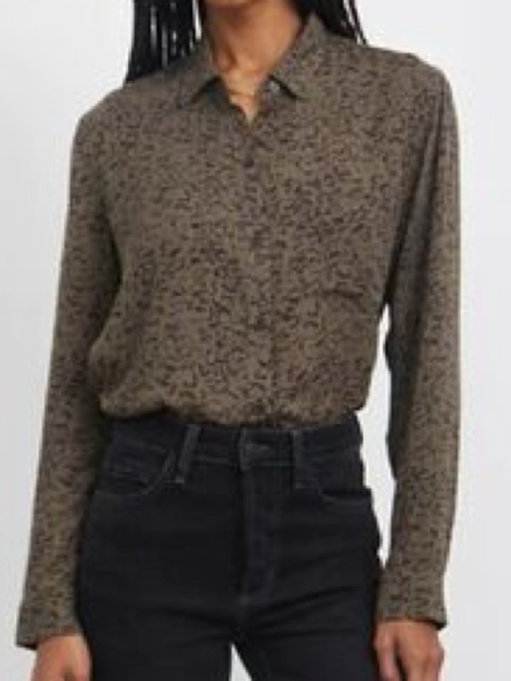 Rails Rocsi Button Down Blouse Olive Black Print Rayon Top Large